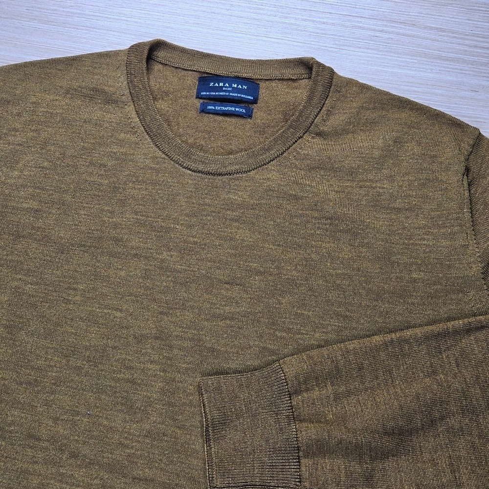 Zara Sweater Mens M Brown Extrafine Wool Crewneck Basic Pullover